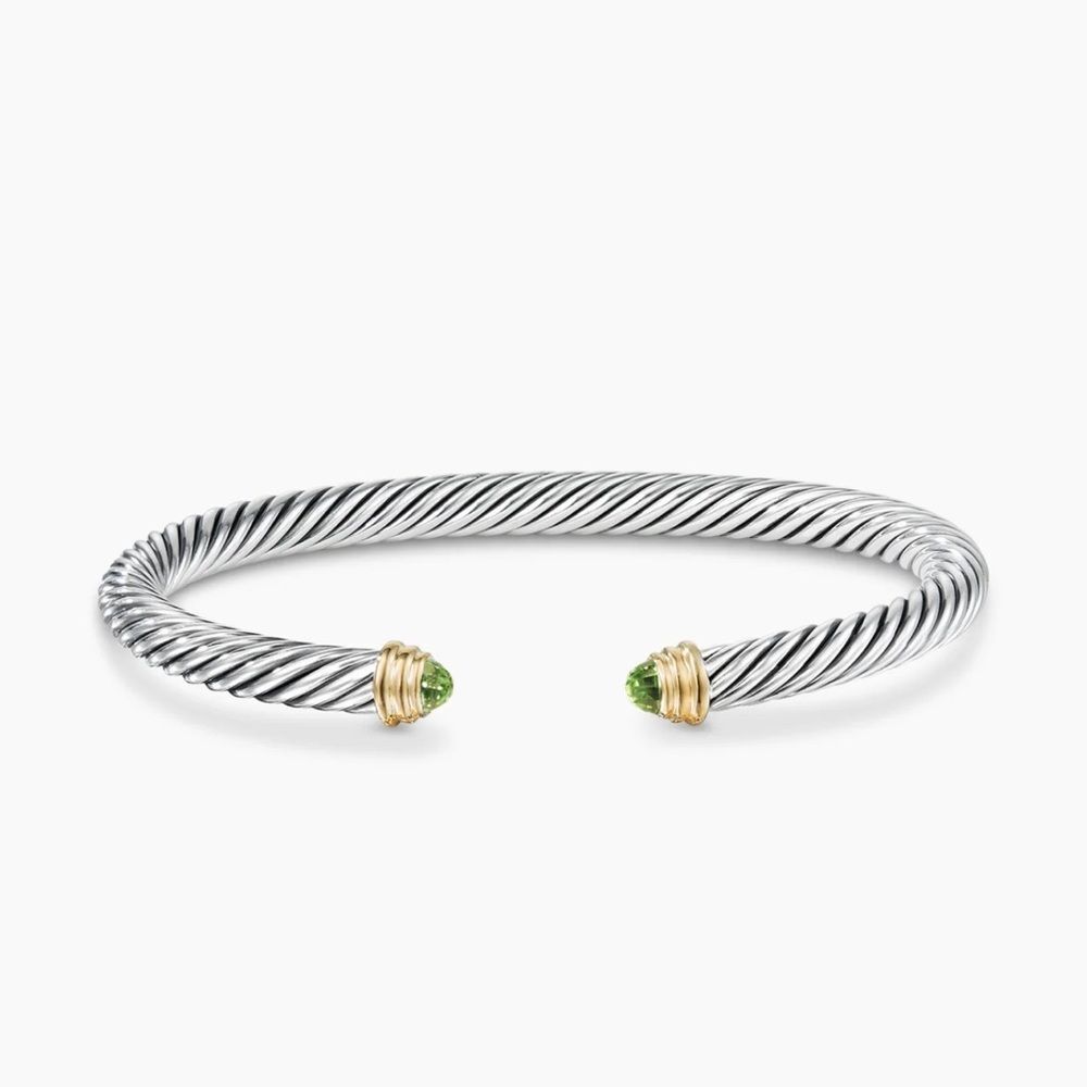 David Yurman Classic Cable Bracelet M 14K Gold Peridot Sterling Silver Cuff